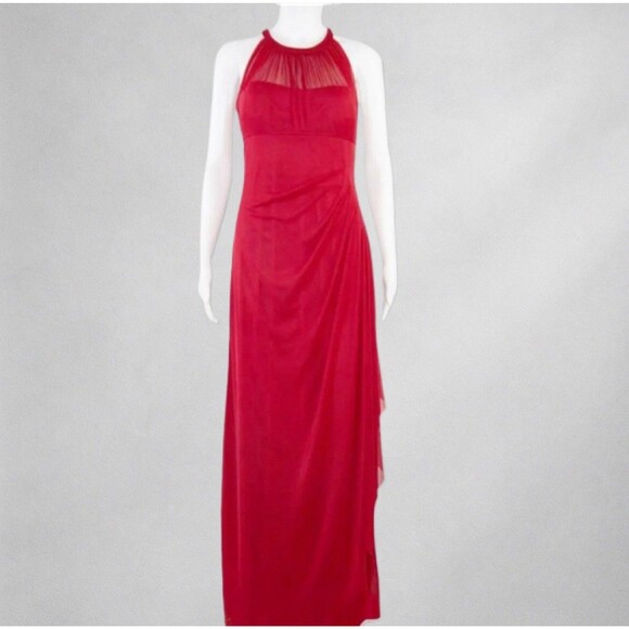 David’s Bridal Red Maxi Evening Gown Size 10 Ruched Sleeveless Keyhole Back - Picture 1 of 8